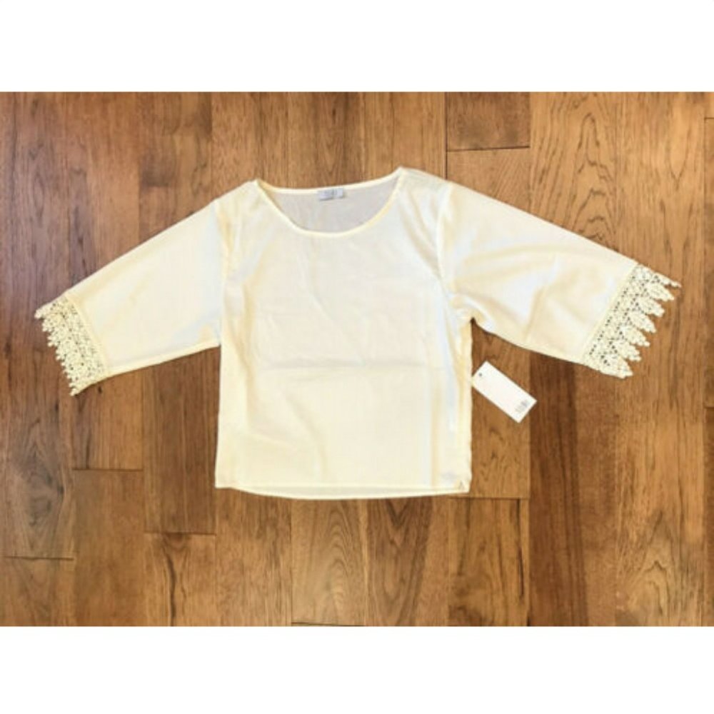 Tobi Off White Ivory Lace Sleeve Satin Shirt Small